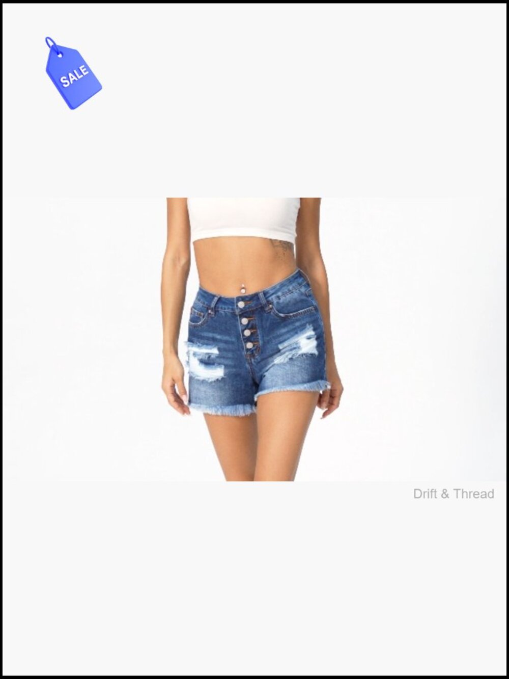 Mid Rise Ripped Denim Jean Shorts with Raw Hem, Stretchy Casual Summer - Picture 4 of 4